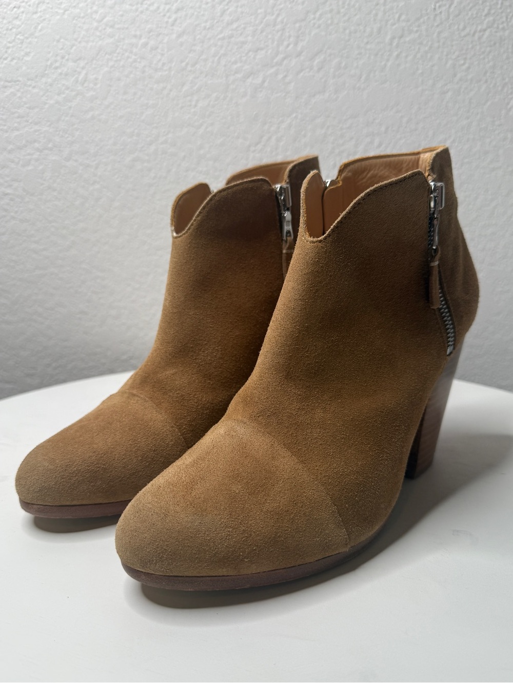 rag & bone Tan Suede Ankle Booties Side Zip Detail
